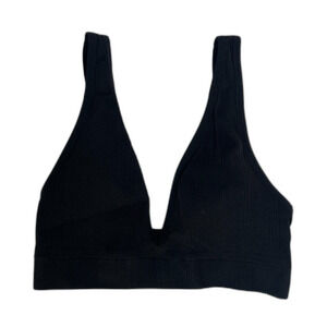 Victoria's Secret PINK Deep V Ribbed Black Bralette Lightly Padded Size MD